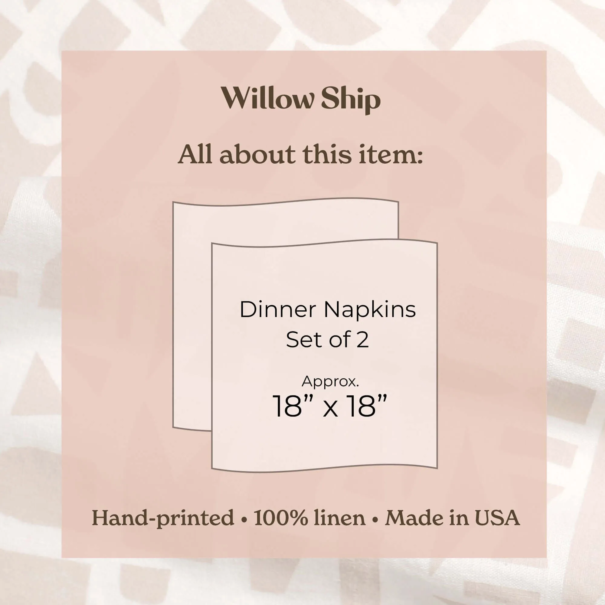 100% Linen Handmade 'Decon Floral' Dinner Napkins, Set of 2 by Willow Ship