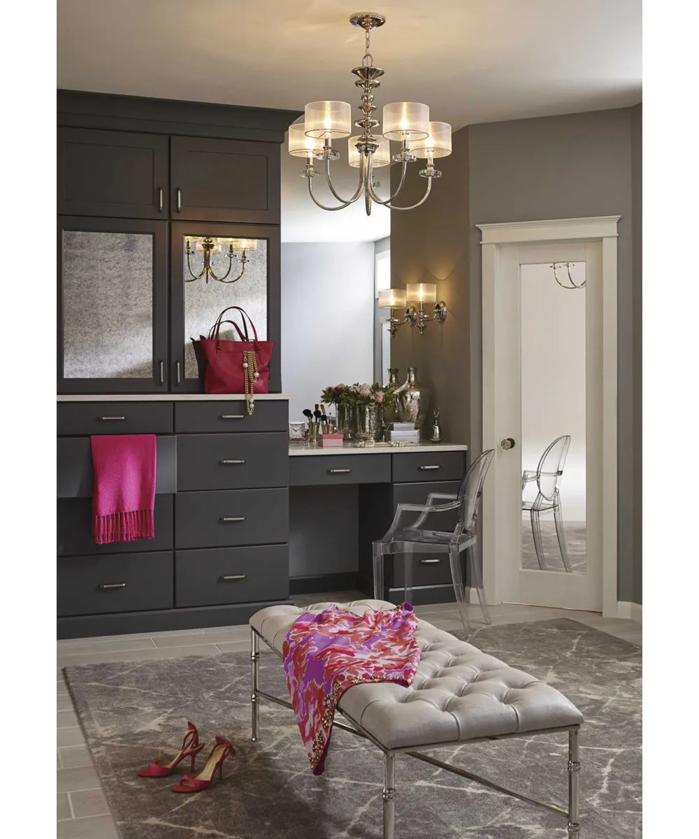 Marche 5-Light Grey Mylar Shade Luxe Chandelier Light Polished Nickel