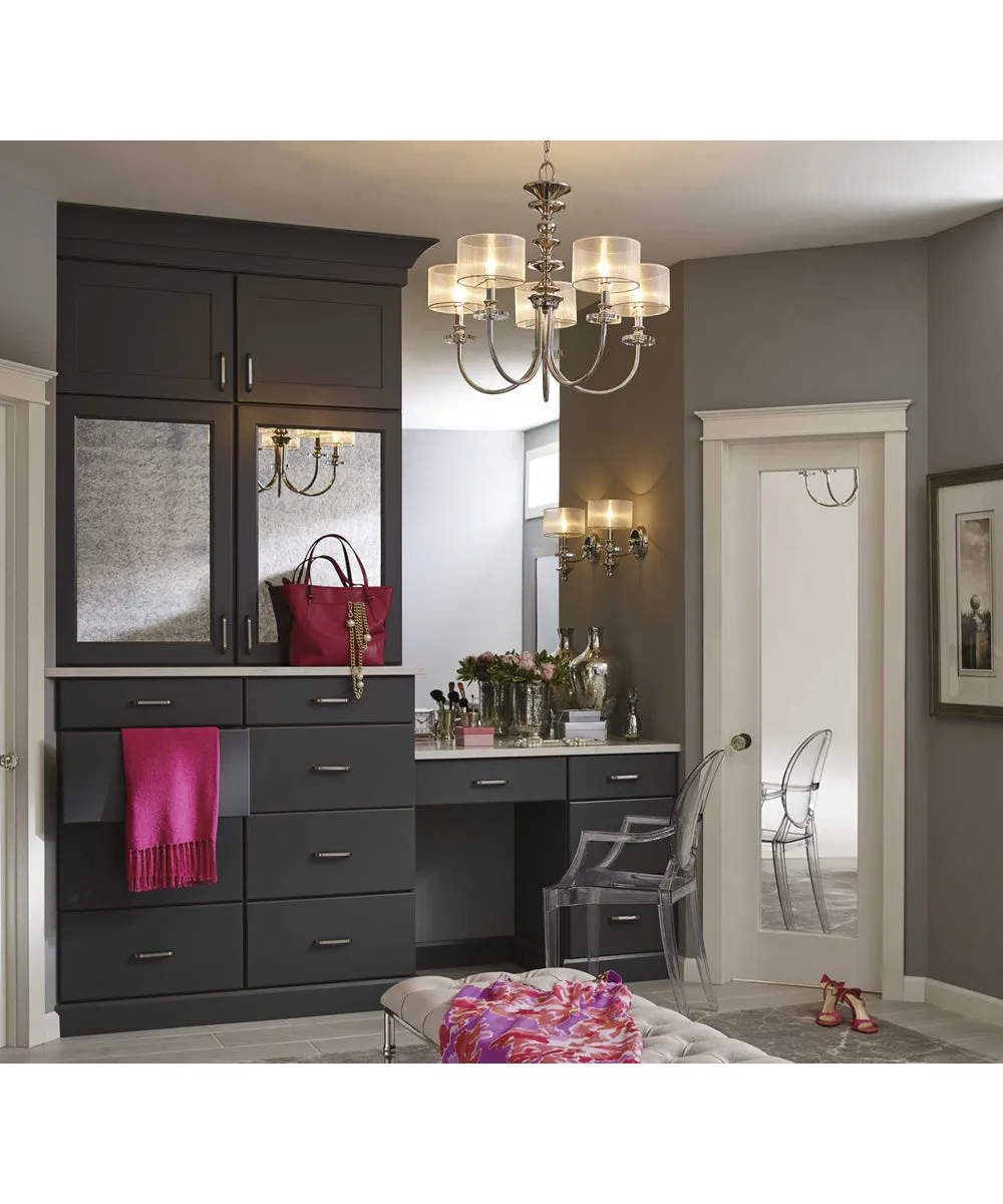 Marche 5-Light Grey Mylar Shade Luxe Chandelier Light Polished Nickel