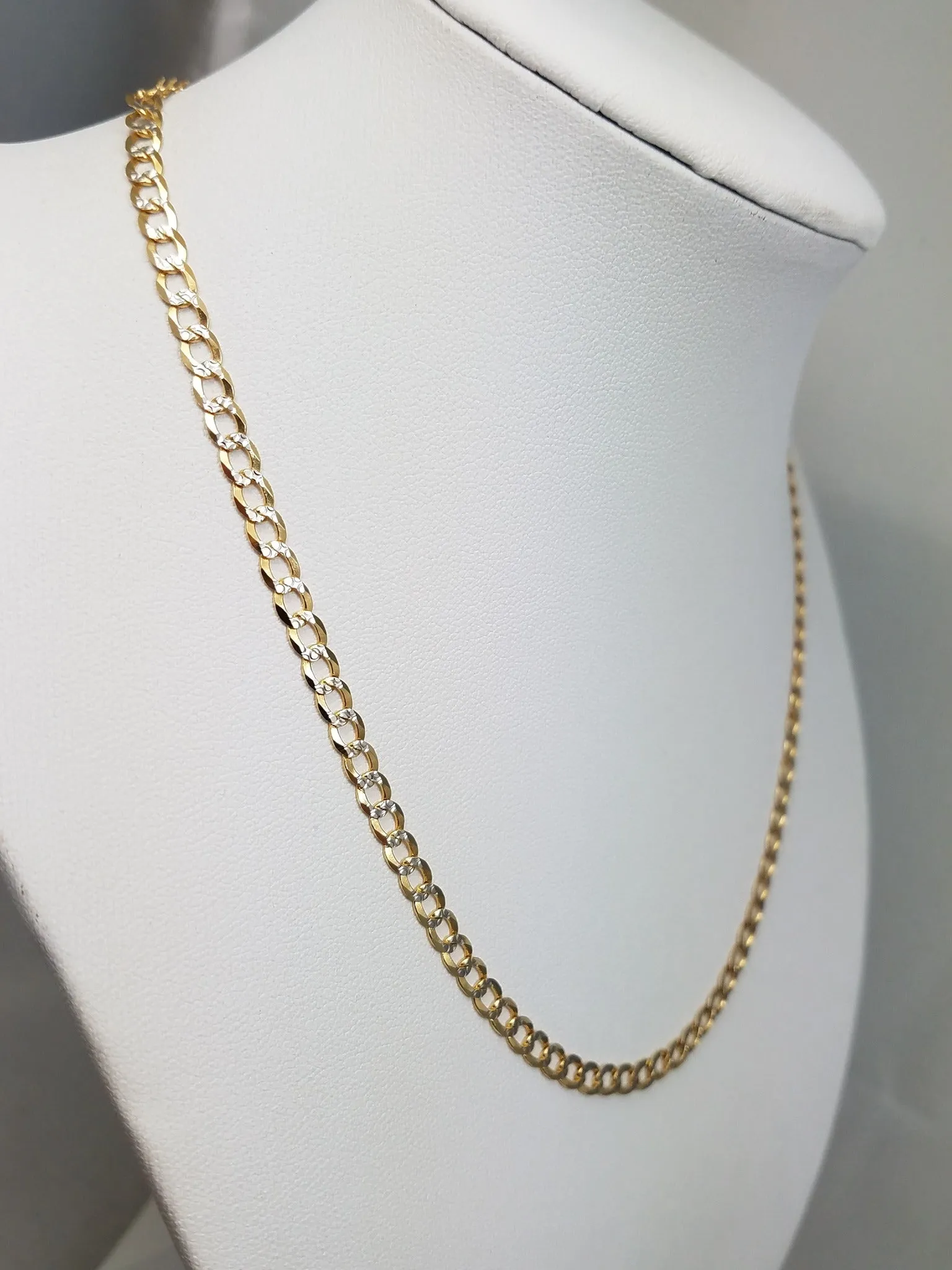 Shimmering 16" Solid 14k Two Tone Gold Curb Link Chain Necklace