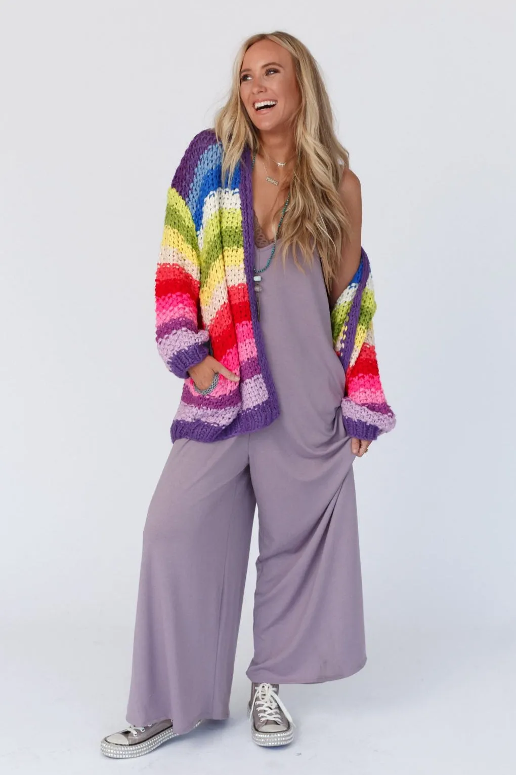 Wrapped up in Color Knit Cardigan - Purple Multi