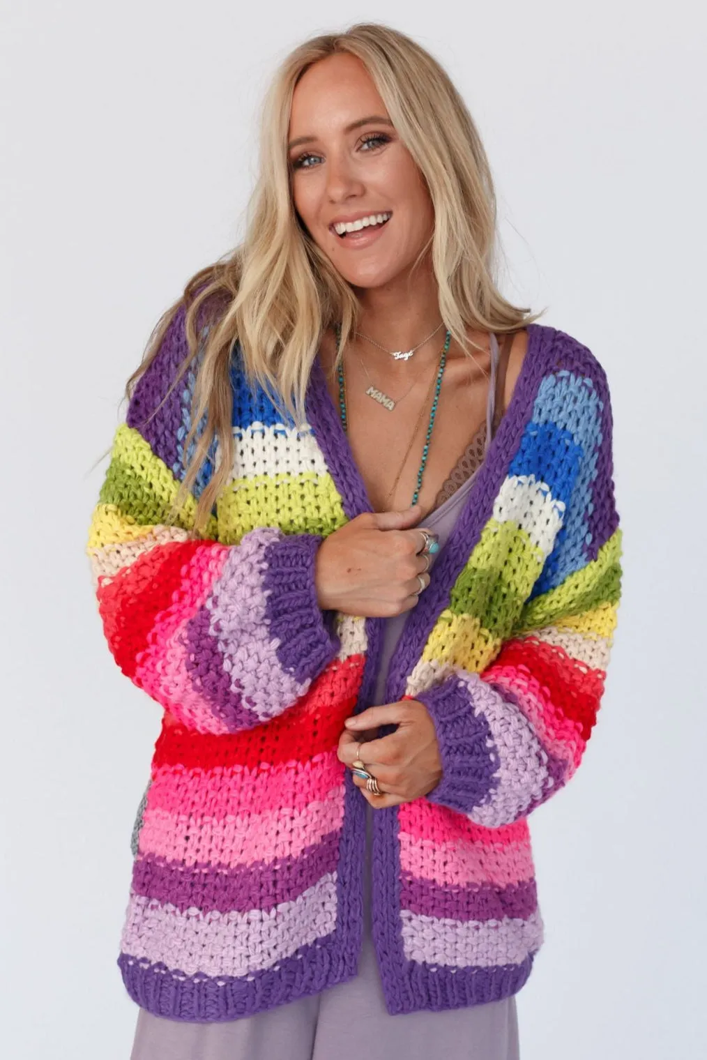 Wrapped up in Color Knit Cardigan - Purple Multi
