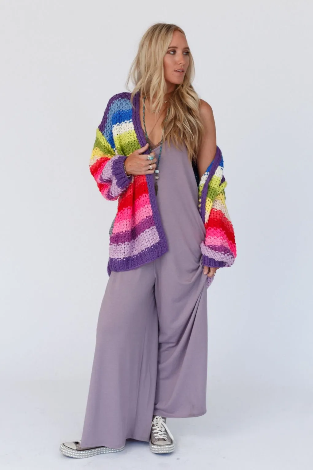 Wrapped up in Color Knit Cardigan - Purple Multi