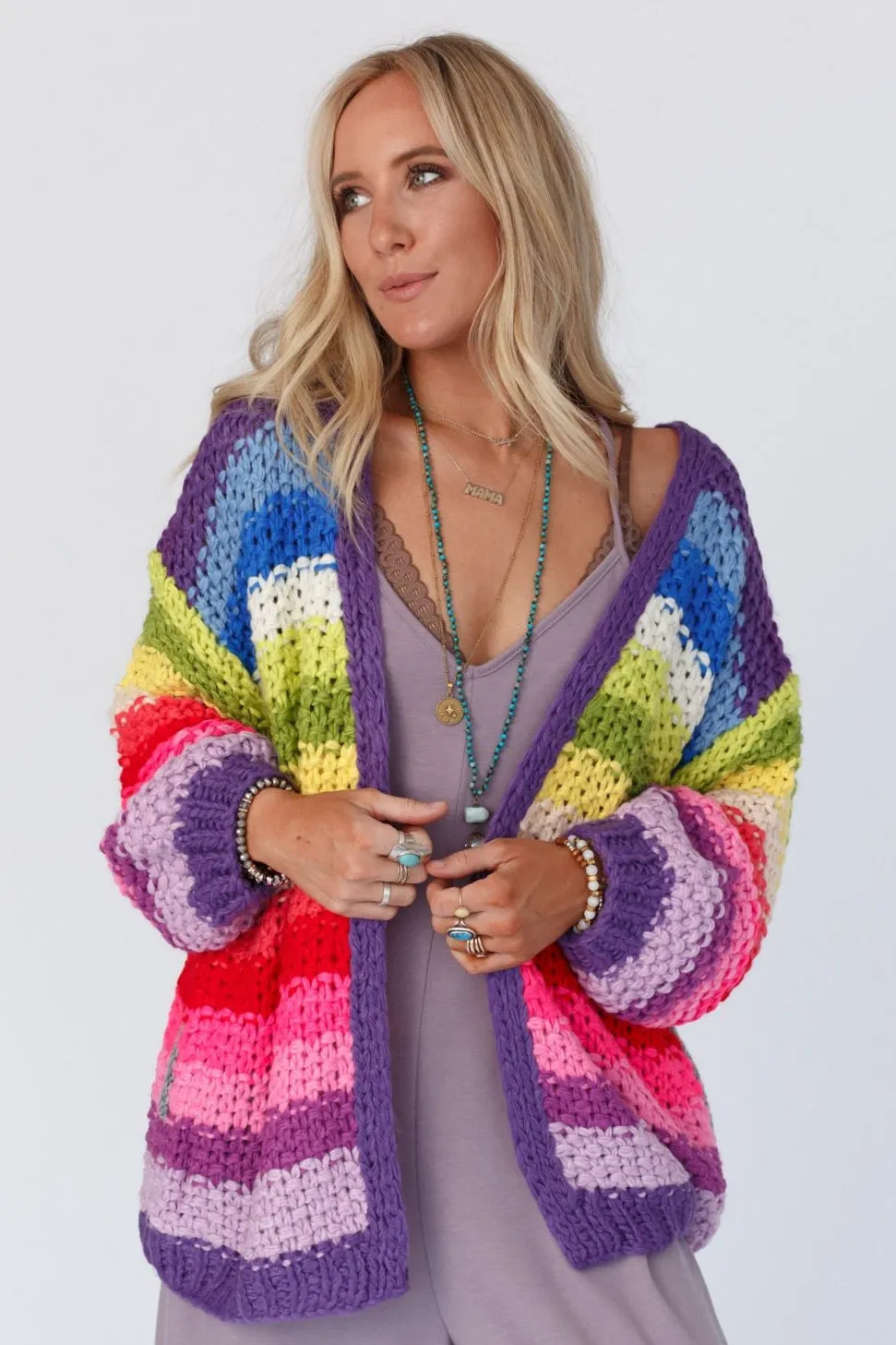 Wrapped up in Color Knit Cardigan - Purple Multi
