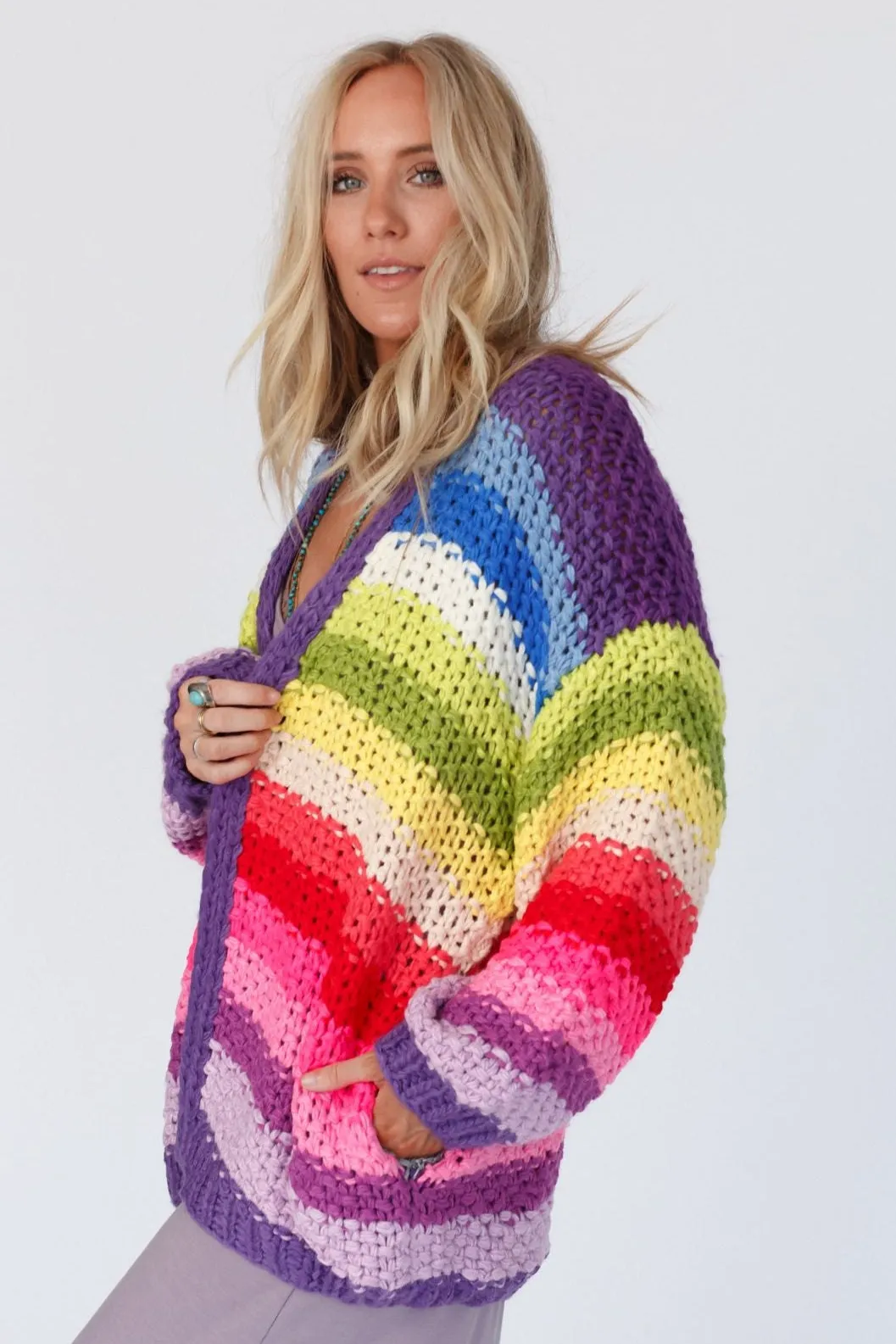 Wrapped up in Color Knit Cardigan - Purple Multi
